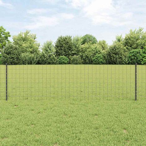 Zaun mit Pfosten Grau 0,6 x 10 m Stahl und PVC
