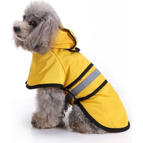 Imperméable à capuche pour chien, poncho, pour chiens et chiots de petite à très grande taille, jaune - L (1/4)