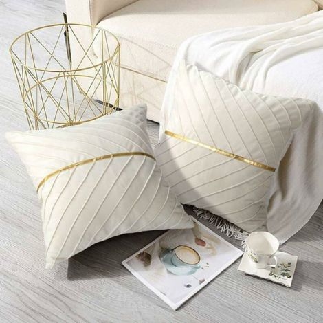 Coussin Dcoratif en Velours Beige 45 x 45 cm Lot de 2 (1/4)