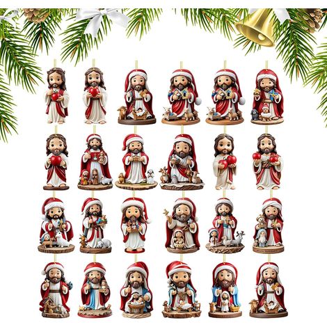 Calendrier de l'Avent Pendentif Jésus Thème Festif 24 Jours Décoration Murale Ornement Acrylique 2D pour Maison Fête Rassemblement Activités (1/5)