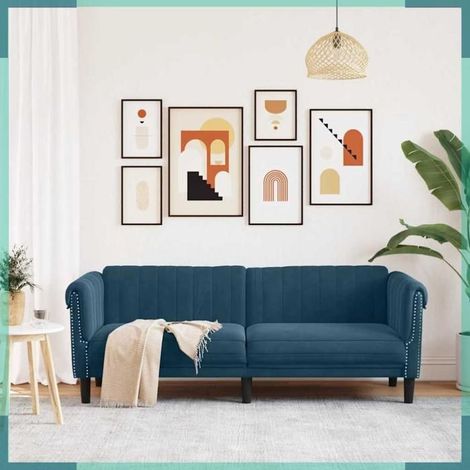 Canapé - 372593 - 3 places - Bleu velours - 203 x 77 x 74 cm (1/5)