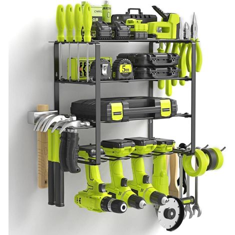 Werkzeugspeicher Wandhalterung für 4 Elektrowerkzeuge, 4 Ebenen Werkzeugregal mit Seitenablage (1/5)