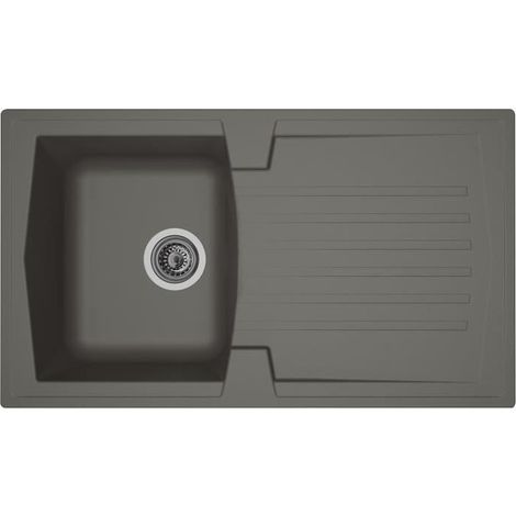 Fregadero de cocina empotrado STRADOUR 1 cubeta + 1 escurridor - Resina - 86 x 50 cm - Gris hormigón