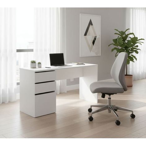 Scrivania - 2 Cassetti Modulabile, Bianco Opaco\, -, 139x60x75h cm Yandusaurus