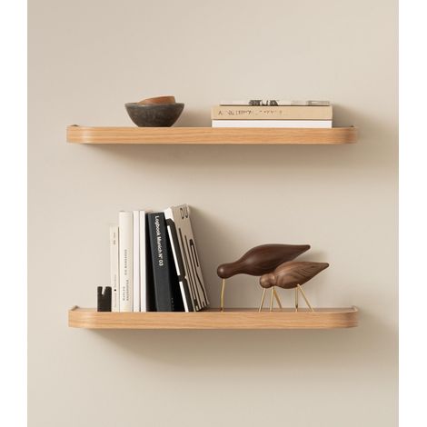 Étagère Murale Set 2 Tablette Murale en Placage Bois Véritable Étagère Flottante pour Décoration et Rangement Salle de Bain, Salon, Cuisine, Chambre Chêne (1/5)