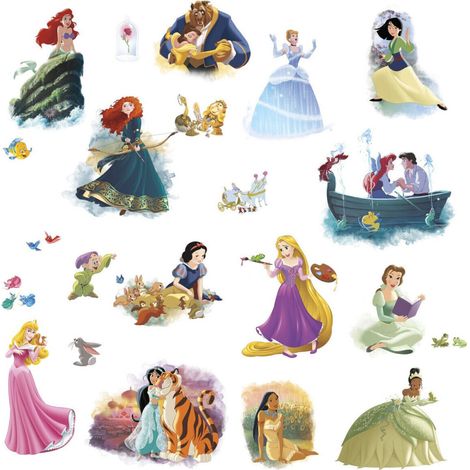 22 Stickers Toutes les Princesses Disney Repositionnables 25x46cm (1/3)