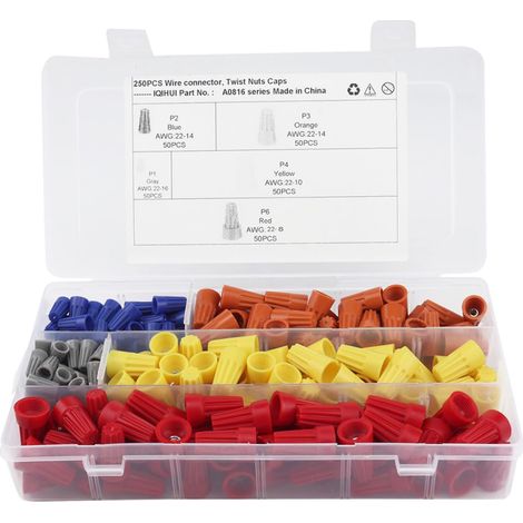 250 pièces eurs Fils Électriques avec Ressort Kit Assortiment Cosses Câble à Visser sans Outils pour Câblage Maison et Éclairage Réutilisable (1/5)