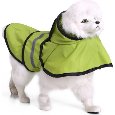 Imperméable pour chien extra large à capuche avec bandes réfléchissantes, 100 % imperméable (vert, taille S) (1/5)