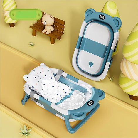 Babybadewanne mit Kissen, faltbare Babybadewanne für Neugeborene, Babybadewannenverkleinerer, tragbare Babybadewanne, platzsparend, grün, MINKUROW (1/5)