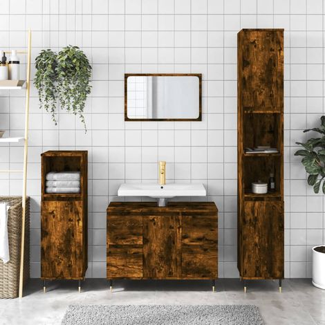 Armoire salle de bain,Meuble de salle de bain chêne fumé 80x33x60cm bois d'ingénierie CFW139282 (1/5)