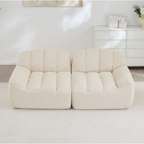 Sofá modular de 2 plazas 210x104x79 cm en tejido de peluche beige para salón FloraGrace (1/5)