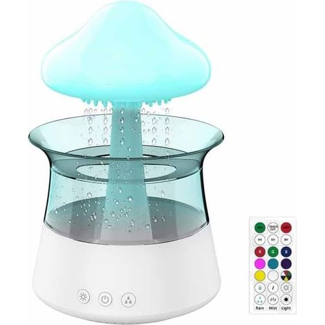 Humidificateur à nuage de pluie pour chambre à coucher et chambre d'enfant, diffuseur d'huile en forme de champignon avec LED 7 couleurs pouvant être utilisé comme veilleuse (avec télécommande) (1/5)