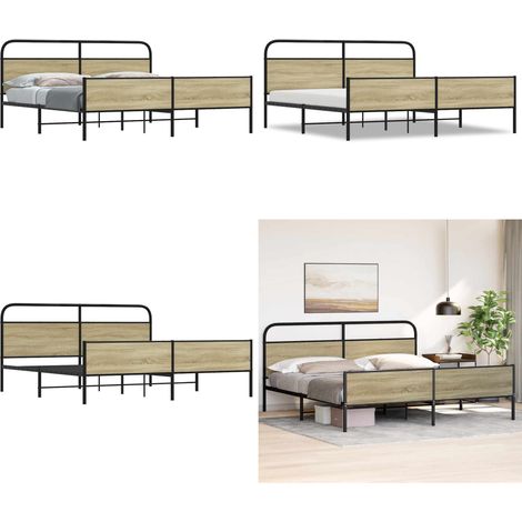 vidaXL Metallbett ohne Matratze Sonoma-Eiche 180x200 cm