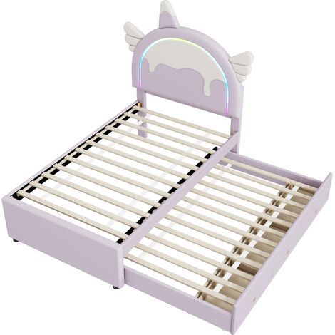 Cama infantil 90 x 200 cm unicornio con cama nido, PU y MDF, violeta, MODENUIT (1/5)