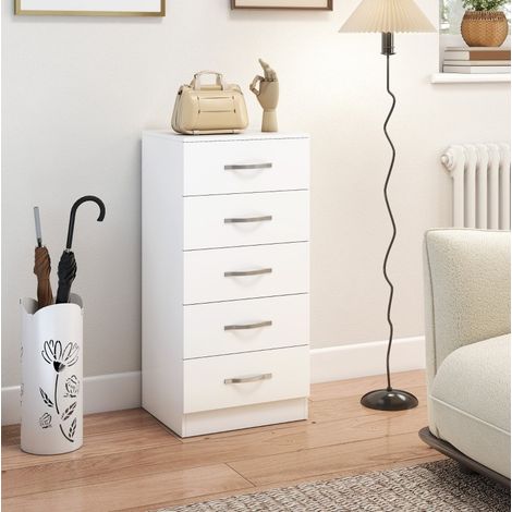 Commode 5 tiroirs étroite 40x35x85 cm blanche OKMYHOME (1/5)