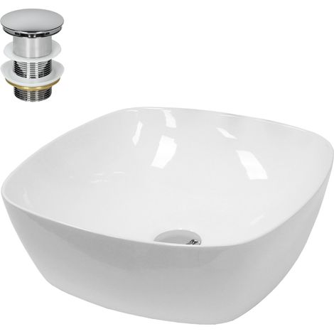 ECD Germany Waschbecken Waschtisch 405x405x140 mm aus Keramik Weiß inkl. Ablaufgarnitur für Waschbecken ohne Überlauf Aufsatzbecken Aufsatzwaschbecken Aufsatzwaschtisch Waschschale Spülbecken Becken (1/5)