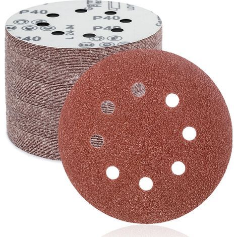 Disques de Ponçage Papier Abrasifs 125mm.8 trous,50 pièces Disques Ponceuse: Disques abrasifs perforés auto-agrippant 125 mm Grain 80 pour Random Orbital Sander,Poncer/Polir (1/5)