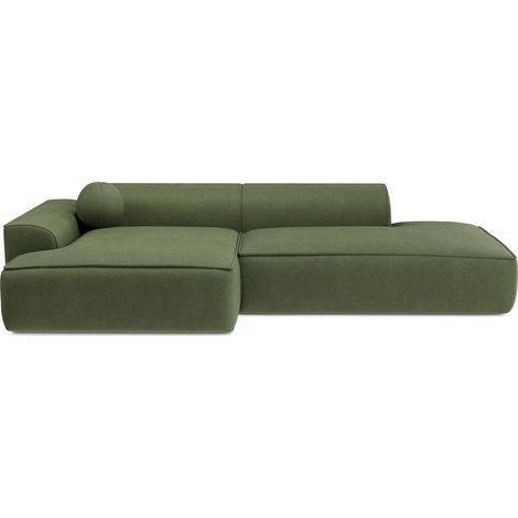 Canapé angle gauche 4 places en tissu tramé vert olive ANIA (1/5)