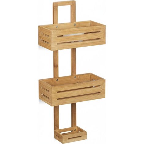 Serviteur de douche en bambou 65 x 28 x 15,5 cm rangement pratique trois paniers style naturel en bambou brun clair (1/4)