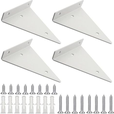 Inch White Triangular Shelf Bracket, 4-Piece Heavy Duty Iron Wall Mount Bracket with Screws, Invisible Right Angle Bracket – YMYNY Wall Shelf (1/3)