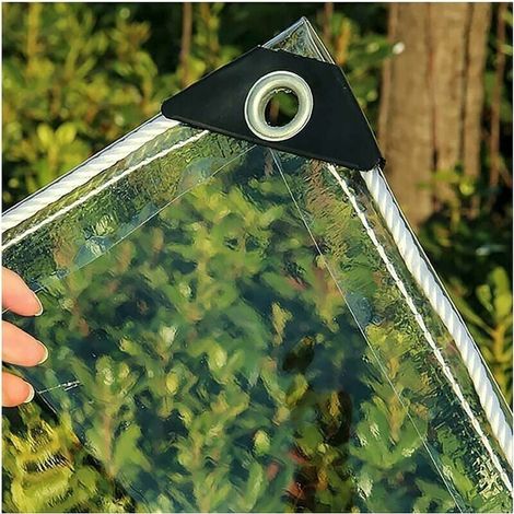 Couverture de feuille de toit de terrasse de pergola - Transparente avec œillets - PVC durable 360g/m² - Bâche industrielle - Imperméable 0.35mm - 2x2m (1/4)