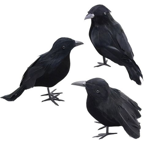 (3er-Pack) Künstliche, gefiederte Halloween-Krähen – realistische Vogeldekorationen für Halloween-Partys im Freien (1/5)