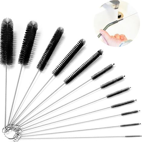 12 Pièces Goupillon Biberon Tube Brosse de Nettoyage,Bouteille en Verre Brosse Nylon,Goupillon Paille Brosse,Tube a Essai Verre Tuyau Brosse Nettoyage (1/5)