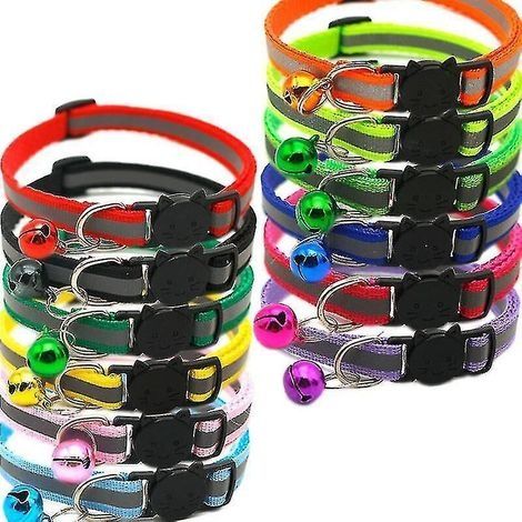Lot de 12 Colliers pour Chat Séparation Réfléchissante avec Clochettes Chaton ou Chiot Colorés (1/3)
