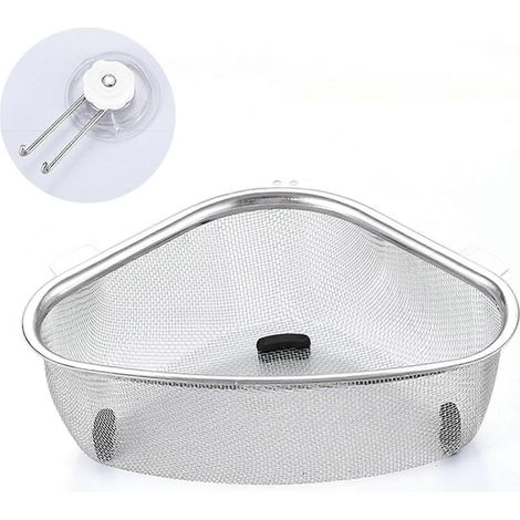 Égouttoir d'évier en inox, panier triangulaire à mailles fines pour évier d'angle, filtre à déchets de cuisine, collecteur de résidus alimentaires, compatible avec coins de bac, robuste et durable (1/5)