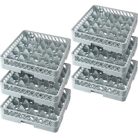 BRB Lot de 6 paniers à vaisselle pour verres et tasses - Dimensions : 500 x 500 mm - 25 compartiments - Gris