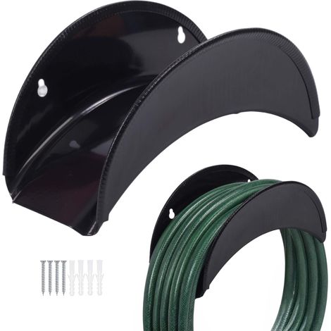 Relaxdays supporti per tubo da giardino, set da 2, fino a 38 m, bordo gommato antiabrasione, montaggio a parete, nero (1/5)