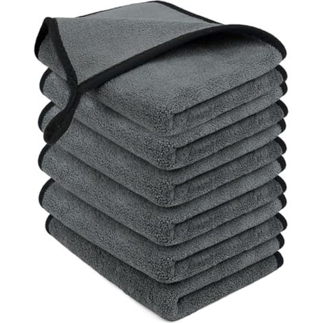 Chiffons en microfibre, lot de 6, 500GSM, serviettes épaisses double couche, non pelucheuses et super absorbantes, 40x30cm, pour ménage et lavage auto, séchage, polissage.