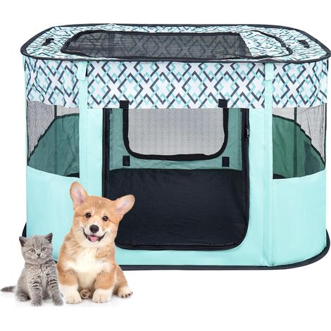 Youyijia Foldable Pet Playpen, Portable Dog Cat Playpen, Soft Portable Dog Crate, Outdoor/Indoor Exercise Kennel, Pop Up Dog Cage for Pets Green, M: 80x60x55cm (1/5)