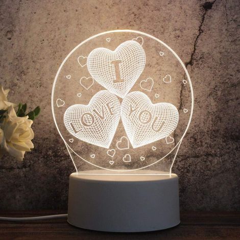 Veilleuse 3D pour Enfants,Illusion Nuit Lumiere Lampe de Chevet, 3 Couleurs de Nuit pour Chambre Enfant anniversaire Enfants Noël Cadeau,love