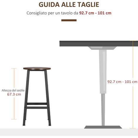 Lot de 2 tabourets de bar en panneaux de particules et métal, assise plate avec repose-pieds, 32,5x32,5x65 cm, couleur marron (1/5)