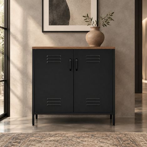 Metallschrank 80 x 40 x 80 cm, 2 Türen, verstellbares Fach, schwarz OKMYHOME (1/5)