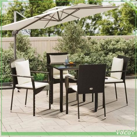 Ensemble à manger de jardin - FAFEICY - 3185108 - Résine tressée - Coussins blanc crème - Table verre trempé (1/5)
