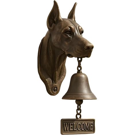1 Cloche de bienvenue, Tête de chien, Résine et métal, Style rustique, Pour porte et jardin (1/5)