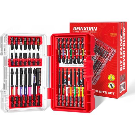 Set of 35 Screwdriver Bits, Included (Torx, PH, PZ, SL, Hex) S2 Steel Screwdriver Bit 1/4" Hex Shank 75 mm Bit Holder with Red Box (1/5)