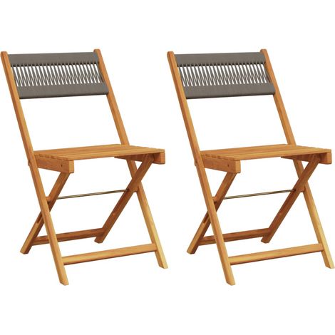 Chaises de bistrot lot de 2 Chaises d'extérieur gris bois d'acacia et corde (1/5)
