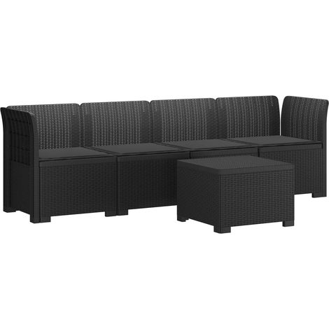 Canapé de Jardin 4 Places avec Meuble Bas Aspect Rotin PP Salon Modulable Anthracite - PANGIVO (1/5)