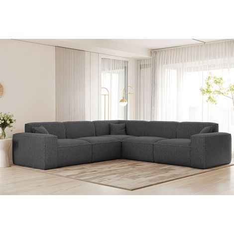 Ecksofa Designersofa CELES PREMIUM in Stoff Sven Dunkelgrau Seite Universal (1/3)