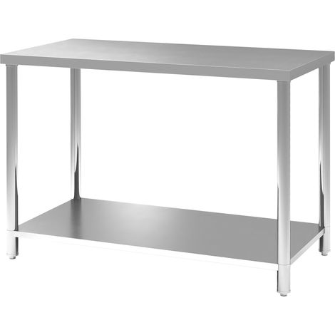 Table de travail acier inoxydable 2 étagères 120x60x86cm argenté