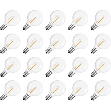 Lot de 20 ampoules LED G40 de rechange avec culot à vis E12 incassables pour guirlandes lumineuses solaires (1/5)