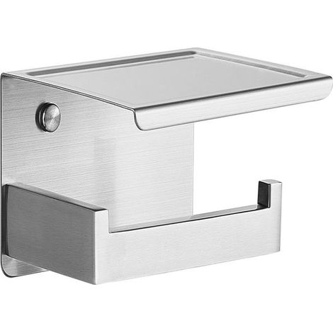 Porte Rouleau Papier Toilette Auto-adhésif avec Tablette, Support Derouleur Papier Toilette WC sans Percage - Argent Acier Brossé (1/5)