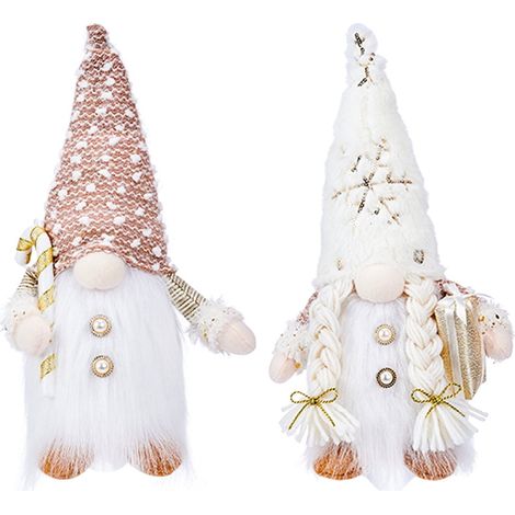 Gnome De Noël - Décor Festif En Peluche - Chapeau À Motif Flocon De Neige Et Lampe - Lot De 2 - 32 Cm (1/5)