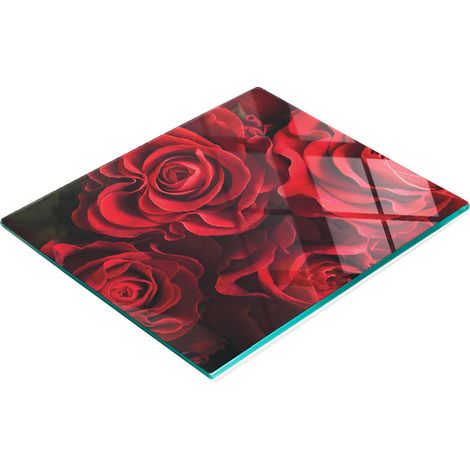 Tablero decorativo multifuncional de vidrio templado con rosas rojas, 60x52 cm.