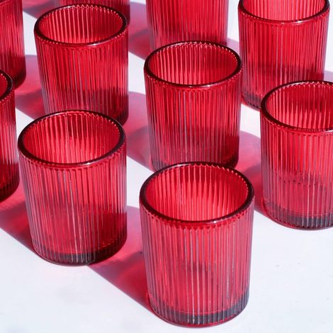 Photophore Verre Rouges, Bougeoir Verre strié Porte-Bougies chauffe-plat pour centres de table de mariage, décoration maison, cadeau, décorations, événements