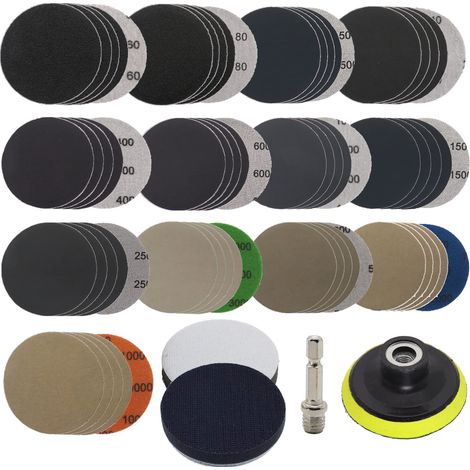 Set da 65 dischi abrasivi da 7,6 cm (3 pollici), con grana da 60 a 10.000, per uso a secco o a umido, con platorello M10 e 2 platorelli di contatto. Ideale per lucidare legno, metallo, specchi, gioiel