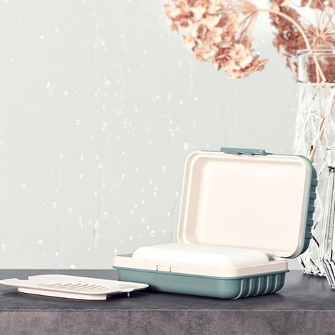 Seifenschale – Seifenschale fürs Badezimmer – Seifenbox mit Deckel – Badezimmeraccessoires – Reiseseifenschale – Seifenbox aus Kunststoff mit Deckel (orange) fürs Fitnessstudio